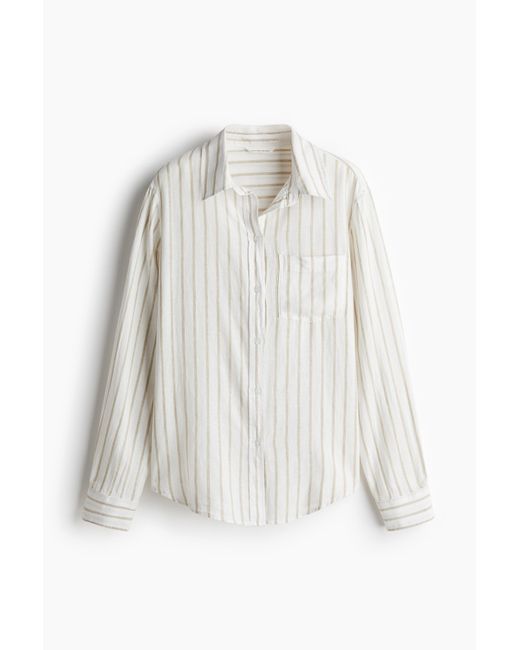 H&M White Hemdbluse aus Leinenmix