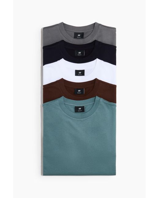 H&M 5er-Pack T-Shirts in Regular Fit in Blue für Herren