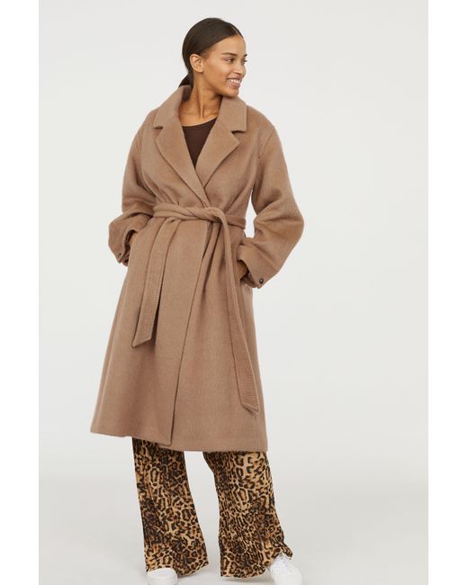 H&M Long Wool-blend Coat in Natural | Lyst