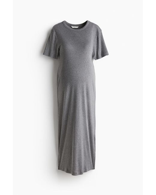 H&M Gray MAMA Geripptes T-Shirt-Kleid
