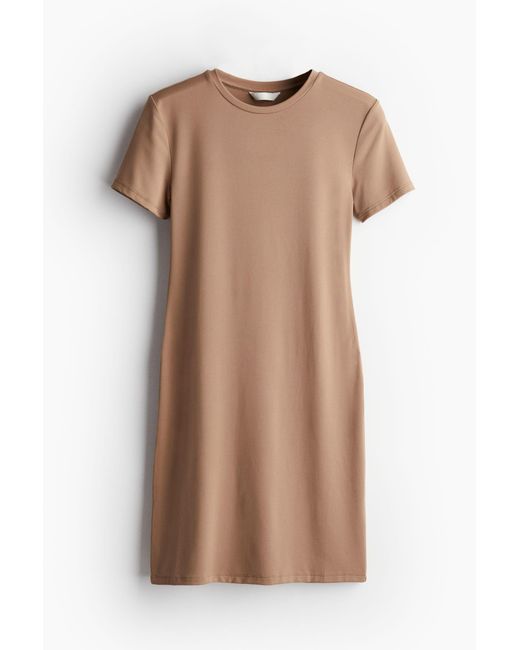 H&M Brown T-Shirt-Kleid aus Mikrofaser