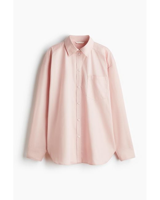 H&M Oversized Overhemdblouse Van Katoenen Popeline in het Pink