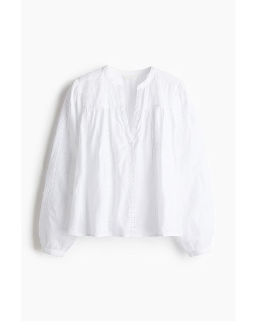 H&M White Bestickte Baumwollbluse