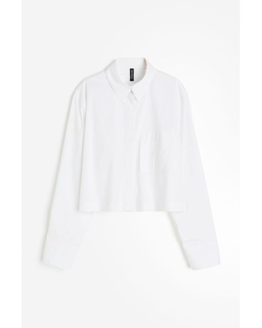 H&M Boxy Overhemdblouse Van Popeline in het White