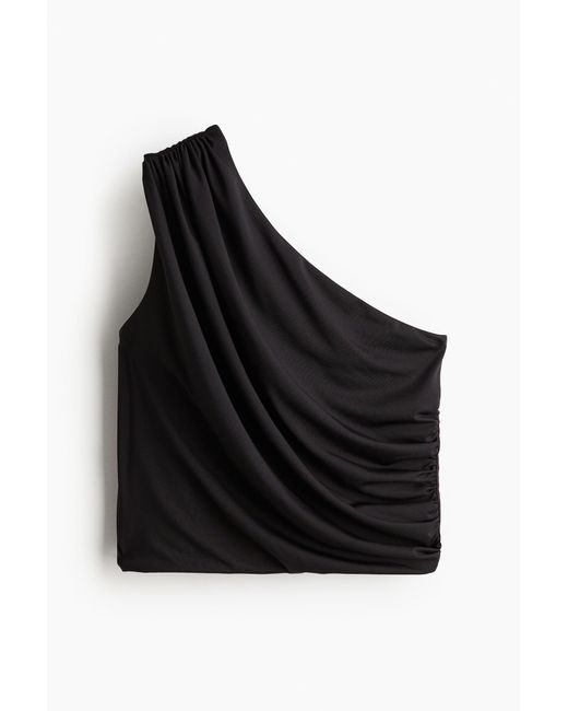 H&M Cropped One-shouldertop in het Black