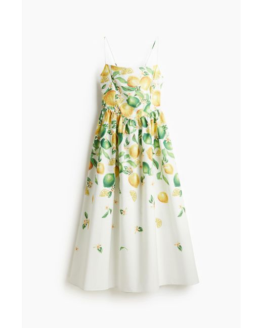 H&M White Bedrucktes Baumwollkleid
