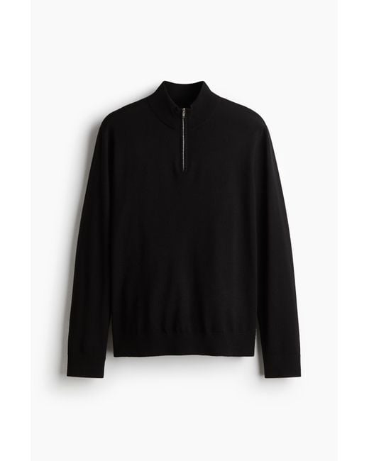 H&M Merinopullover mit Zipper in Regular Fit in Black für Herren
