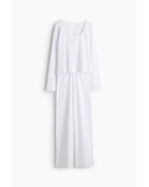 H&M White Baumwollpyjama mit Pointellemuster