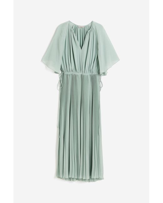 H&M Green Kleid mit Plissierung und Zierbändern