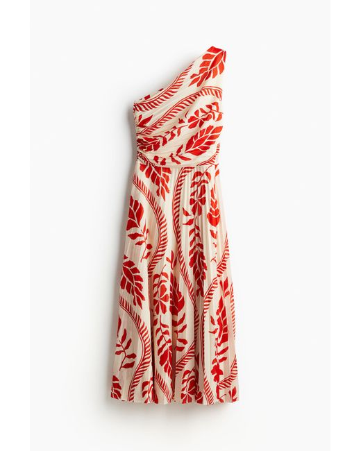 H&M Red Plissiertes One-Shoulder-Kleid