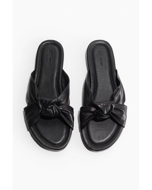 H&M Leren Slippers Met Geknoopt Detail in het Black