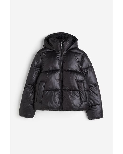 H&M Black Puffer Jacket mit Kapuze