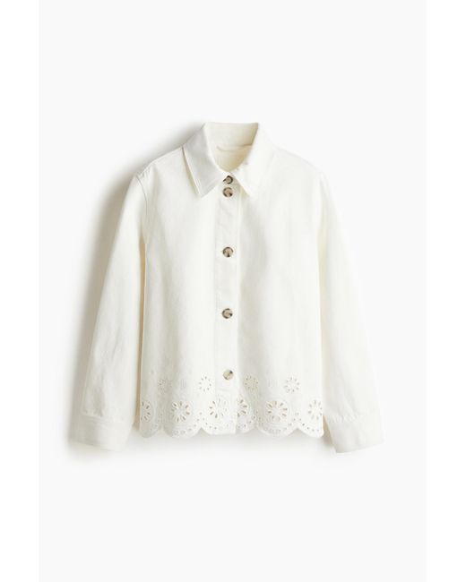 H&M White Jeansjacke mit Broderie Anglaise