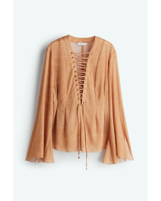 H&M Chiffon Blouse Met Rijgsluiting in het Brown