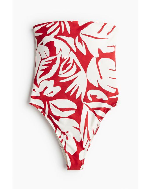 H&M Red Bandeau-Badeanzug mit wattierten Cups und High Leg