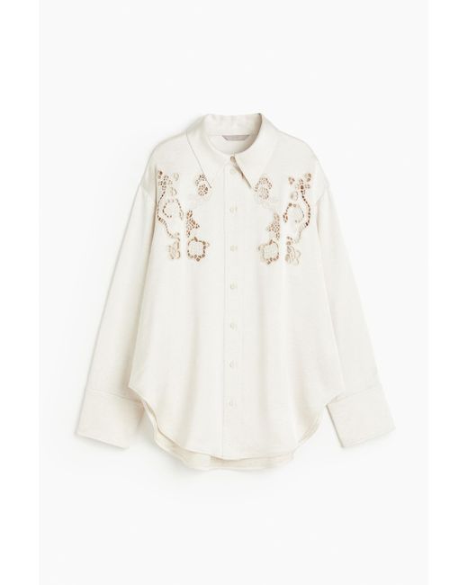H&M White Oversized Bluse mit Stickereien
