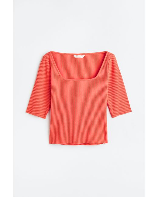 H&M Ribbed Top in Red | Lyst Canada