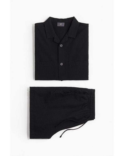 H&M Schlafanzug aus Seersucker in Black für Herren