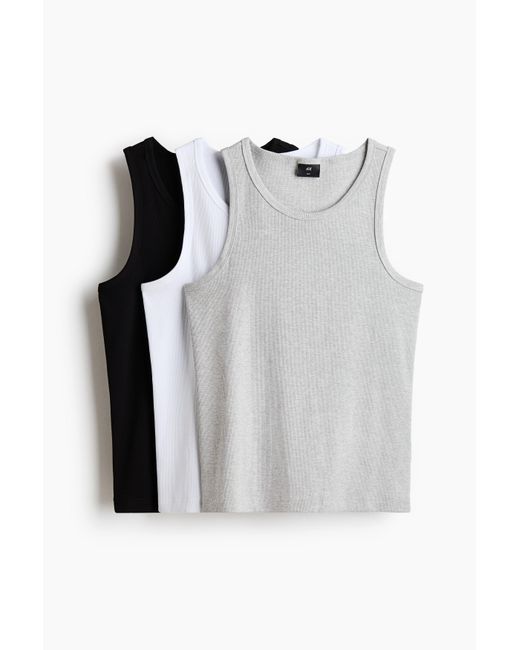 H&M Set Van 3 Geribde Tanktops in het Gray voor heren