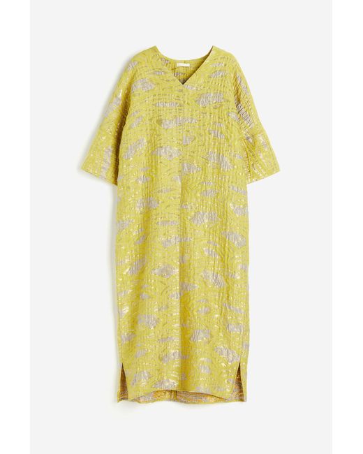 Robe caftan en brocart H&M en coloris Yellow
