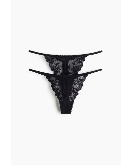 H&M Black 2er-Pack Bestickte Stringtangas