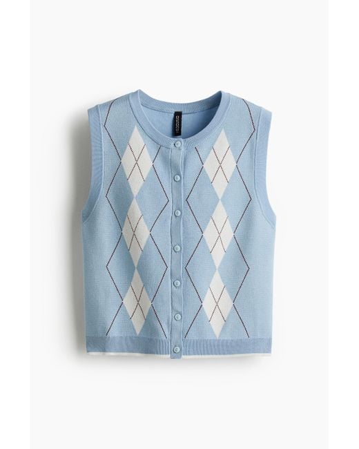 H&M Fijngebreide Slip-over Met Knopen in het Blue