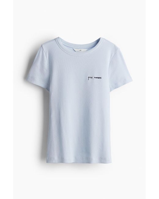 H&M Blue Geripptes T-Shirt aus Modalmix
