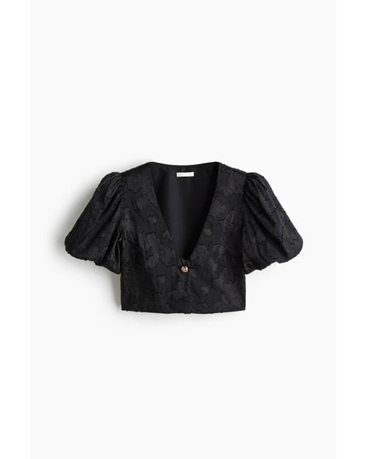 H&M Black Kurzbluse aus Jacquardstoff
