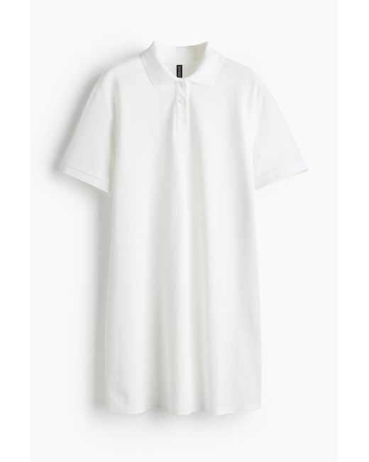 H&M White Kleid aus Baumwollpikee mit Kragen