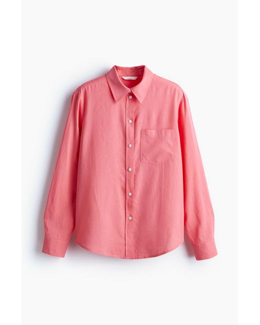 H&M Pink Hemdbluse aus Leinenmix
