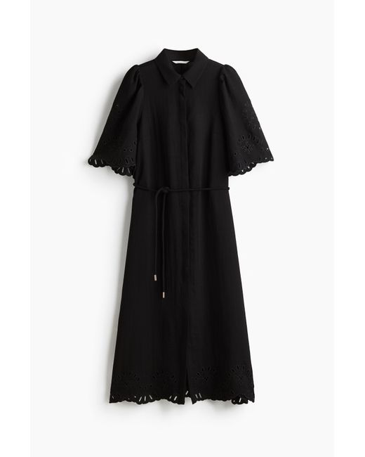 H&M Black Blusenkleid mit Broderie Anglaise