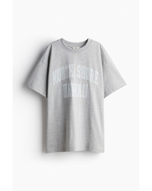 H&M Gray Oversized T-Shirt mit Print
