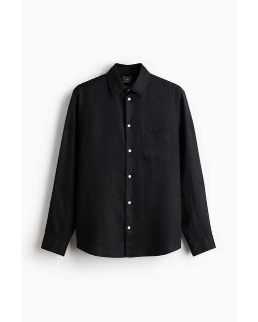H&M Leinenhemd Regular Fit in Black für Herren