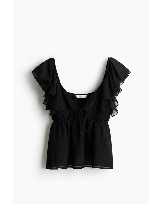 H&M Top Met Volantmouwen in het Black