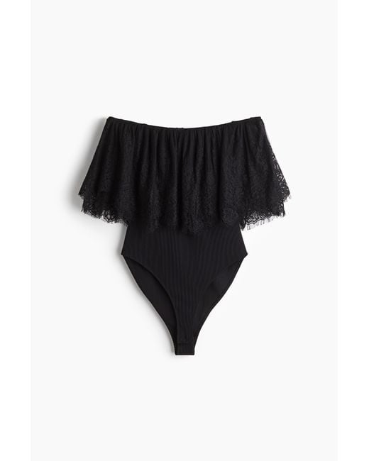 H&M Black Off-Shoulder-Body mit Volant