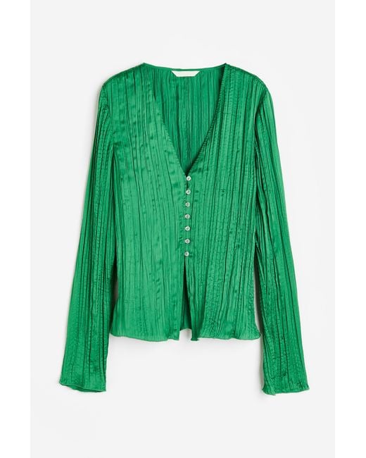 H&M Green Bluse aus plissiertem Satin