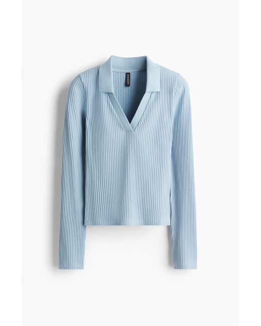 H&M Blue Geripptes Shirt mit Kragen