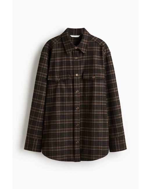 H&M Oversized Flanellen Overhemdblouse in het Black