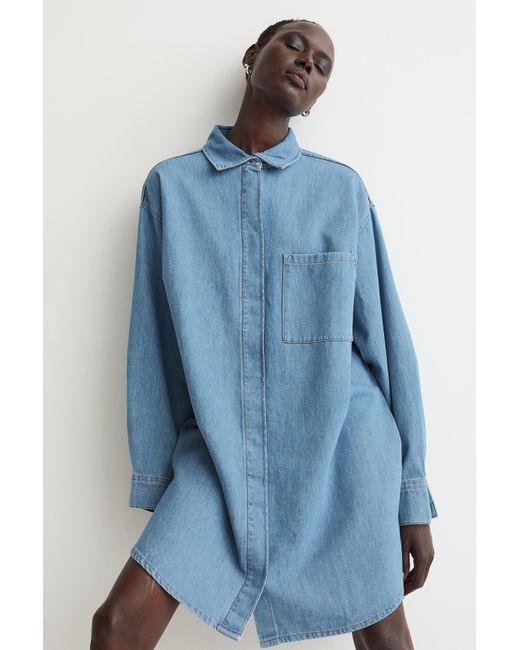 H\u0026M Oversized Denim Dress in Denim Blue 