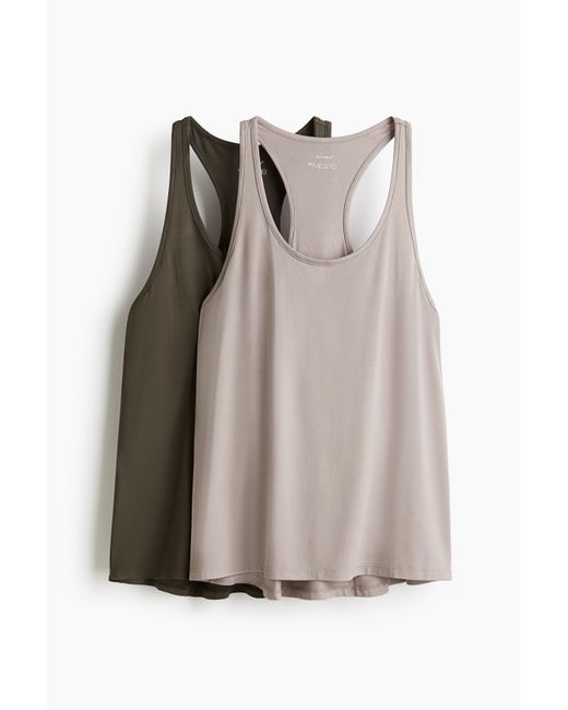 H&M Brown 2er-Pack Sport-Tanktops mit DryMove
