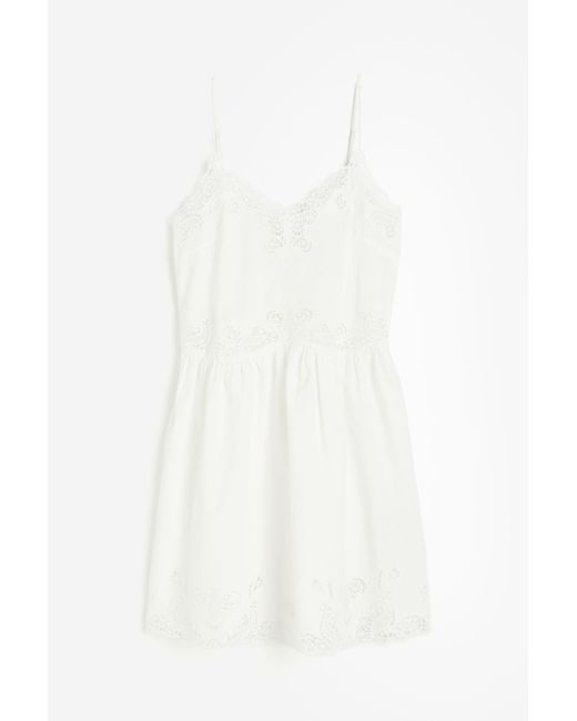 H&M White Besticktes Kleid aus Leinenmix