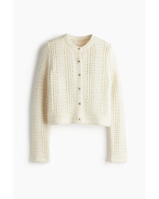 H&M White Cardigan in Pointellestrick