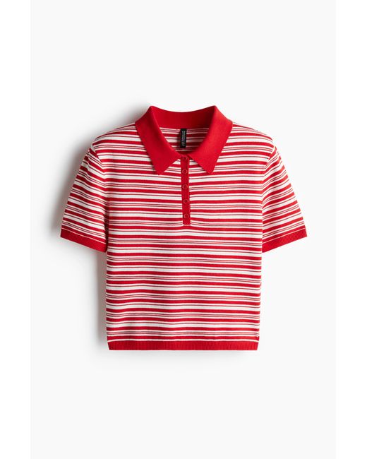 H&M Fijngebreide Polotop in het Red
