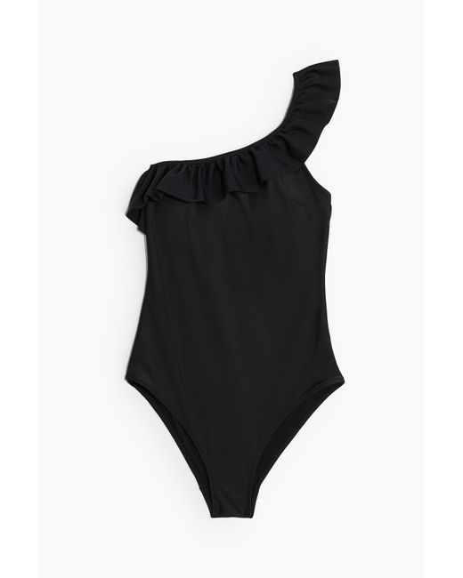 H&M Black One-Shoulder-Badeanzug mit wattierten Cups