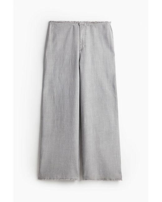 Pantalon à bord frangé en lin mélangé H&M en coloris Gray