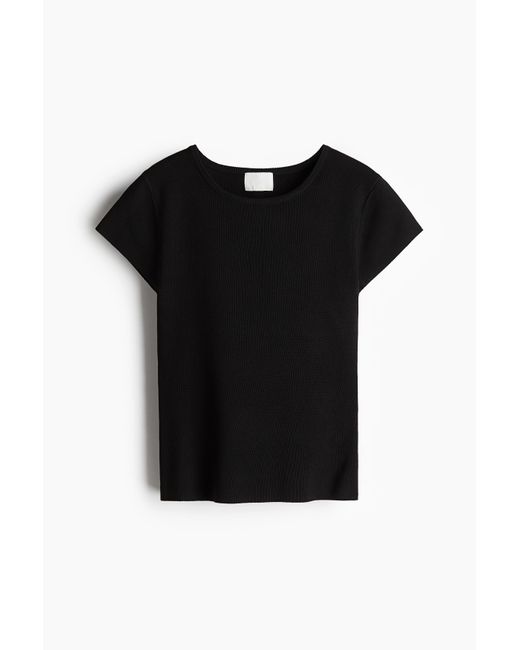 H&M Black T-Shirt aus Feinstrick