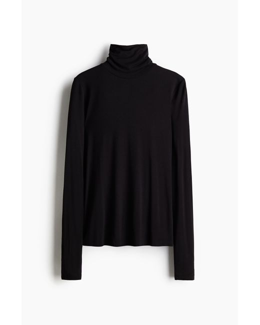 H&M Viscose Top Met Col in het Black