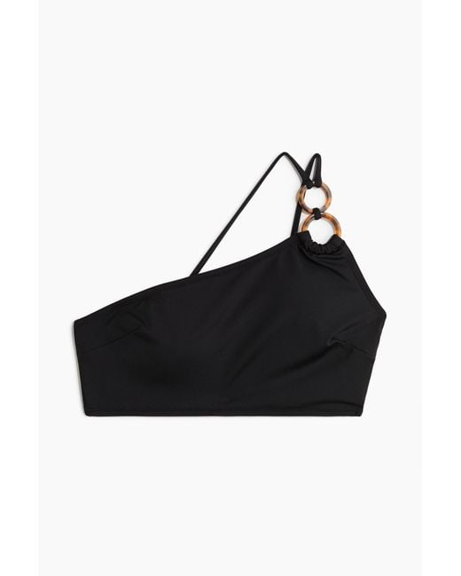 H&M Black Wattiertes One-Shoulder-Bikinitop