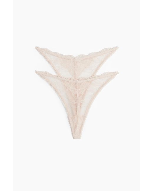 Lot de 2 strings Tanga en dentelle H&M en coloris White