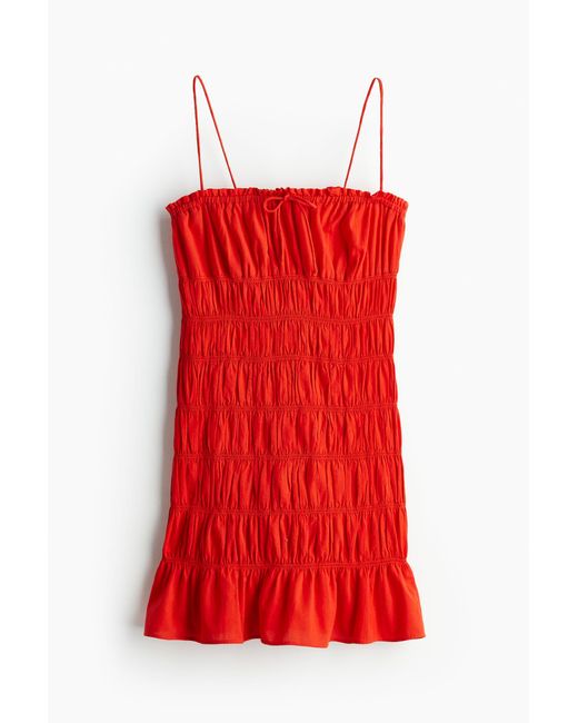 Robe moulante smockée H&M en coloris Red